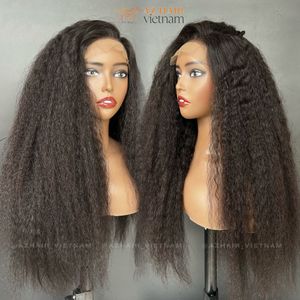 Perruque Crépus Droite Vietnamien Vrais Extensions de Cheveux Humains Non Traité Dentelle Frontale Fermeture Sans Colle - Product Image 4