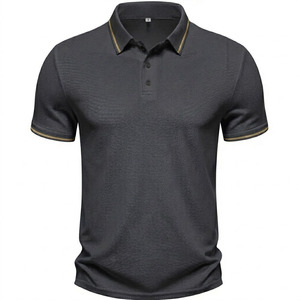 Polo de Hombre Gris Oscuro, Manga Corta, Cuello con Botones, Informal, Transpirable, de Algodón Tejido, Color Sólido, Corte Regular - Product Image 1