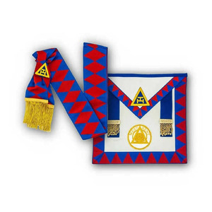 Tablier de Maître Maçon du Rite Écossais Brescia Sports, rouge avec équerre et compas dorés - Product Image 5