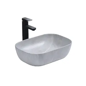 LC-16421 Modern Ceramic Hand Wash Basin Marble Grey above Counter Vanity Cabinet Bathroom Sink for Handling Sanitary Tasks