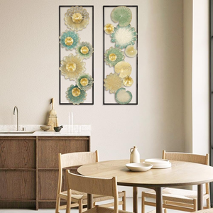 Set of 2 Large Rectangular Metal <b>Wall</b> <b>Panels</b> Abstract Floral Artwork for Living Room Bedroom Kitchen Hallway Modern Home Decor - Product Image 3