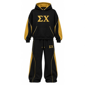 Ensemble de survêtement Sigma Chi, lettres grecques bleues et dorées, sweat-shirt à capuche et pantalon long, tenue décontractée, 1855 - Product Image 5
