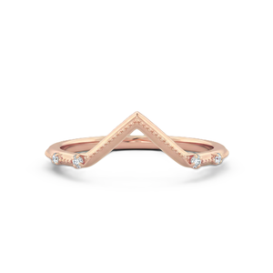 Fashion Jewelry Dainty Round Cut Lab Diamond 18K Solid Gold Chevron V Shape Ring Beaded Milgrain Minimalist Curved <b>Stacking</b> Ring - Product Image 3