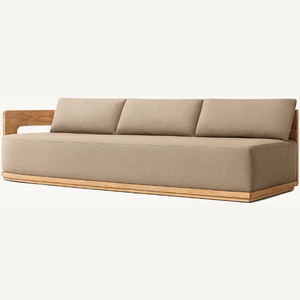 Sofá rectangular de madera de teca con cojines suaves para uso en interiores, estilo minimalista con reposabrazos - Product Image 6