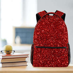 Sac à dos rouge à paillettes avec fermeture éclair noire et poche latérale en maille, style tendance, poignée souple, usage quotidien, matériau polyester - Product Image 4