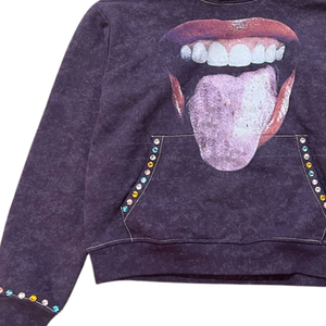Sudadera con capucha vintage lavada con estampado gráfico y detalle de pedrería – Sudadera estilo streetwear para hombre y mujer, tela suave - Product Image 2