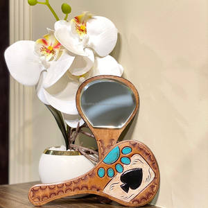 Espejo de mano de maquillaje de cuero con estilo occidental, espejo de bolsillo de diseñador Floral múltiple Vintage, accesorio de regalos de viaje perfecto - Product Image 2