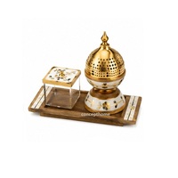 Brûleur d'encens écologique en acier inoxydable avec base en bois, diffuseur aromatique de style arabe pour la décoration intérieure