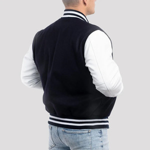 Blouson Bomber Tendance pour Homme en Laine et Cuir – Corps en Laine Premium, Manches en Cuir Véritable, Poignets Côtelés et Boutons Pression – Style Urbain - Product Image 6