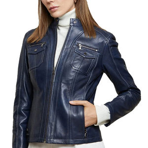 Chaqueta de Cuero Genuino para Mujer, Diseño Exclusivo y Popular, Cuello Alto, Ecológica, Informal, para Invierno, Talla Adulto - Product Image 1
