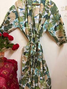 Peignoir Kimono Personnalisé 100% Coton pour Femme, Imprimé Floral Tropical, Léger, Robe de Spa, Demoiselle d'honneur, Été, Col en V, Cordon de Serrage - Product Image 5