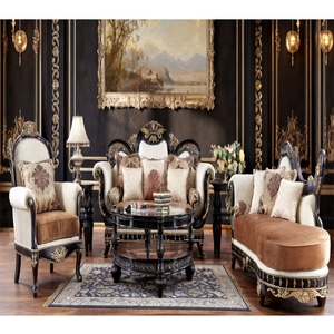มาใหม่รอยัลสไตล์ยุโรปเฟอร์นิเจอร์ห้องนั่งเล่นสีดำและสีขาวชุดโซฟาโบราณการออกแบบที่อยู่อาศัยที่สวยงามมือทำชุดโซฟา - Product Image 1