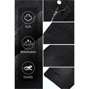 Men's Customizable Solid Embroidered Denim Shorts Baggy Wide Leg Knee Length High Street Style Vintage Ripped Quick Dry Jorts - Product Image 6