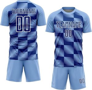 ชุดเสื้อฟุตบอลแบบซับลิเมชั่นลายตารางสีน้ำเงิน แขนสั้น คอกลม ระบายเหงื่อได้ดี สำหรับผู้ใหญ่ ทรงสปอร์ต - Product Image 1