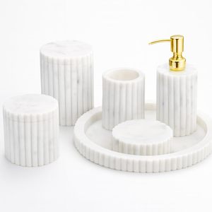 Premium bath collection <b>soap</b> dispenser <b>set</b> marble vanity tray toothbrush holder bathroom organiser white marble decor elegant - Product Image 3