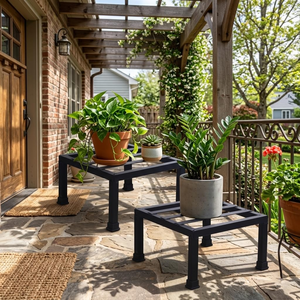 Support de plantes carré moderne en métal avec plateforme à lattes rectangulaire, support surélevé pour pots de fleurs pour plantes d'intérieur, balcon, jardin - Product Image 5