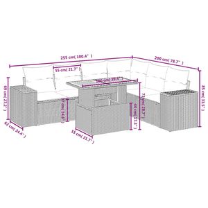 Juego de sofás de patio de ratán sintético negro de 7 piezas con cojines, elegantes muebles de exterior - Product Image 3