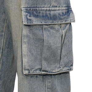 Mens <b>Light</b> Blue Denim Cargo Pants Loose Fit Mid Waist 100% Cotton Breathable Multi Pocket Casual Washed Utility Jeans - Product Image 5