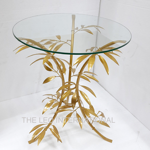 Table basse de luxe en métal et fer, design branches feuillues, plateau en verre, mobilier de villa - Product Image 1
