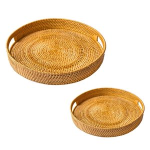 Round Wicker Rattan <b>Basket</b>/<b>Tray</b> Handmade Eco-Friendly Space-Saving Multi-Purpose Storage for Home Use - Product Image 1