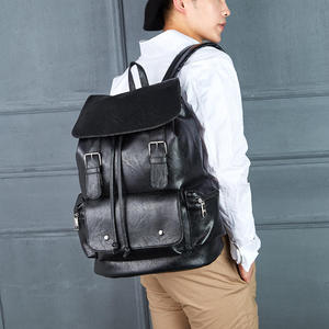 <b>Black</b> PU Leather <b>Backpack</b> Vintage Texture Shoulder Bag Travel Daypack for Daily Commuting - Product Image 2