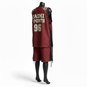 Conjunto de Camiseta y Pantalones Cortos de Baloncesto para Mujer, Malla de Poliéster Suave de Alta Calidad, Paneles en Contraste Negro y Granate, Logotipo Personalizado - Product Image 5