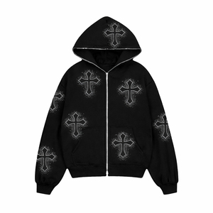 Custom 2026 Men And Women <b>Rhinestone</b> Cross Zip Hoodie Streetwear Graphic Hooded Sweatshirt Casual Full Zip <b>Jacket</b> - Product Image 1