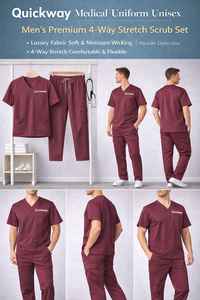 Tunique médicale unisexe bordeaux à col en V, vêtement de travail hospitalier, personnalisable avec broderie, pour hommes et femmes - Product Image 6
