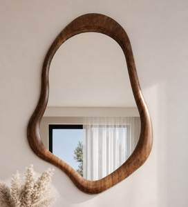 Irregular Wooden Wall Mirror Modern Decorative <b>Framed</b> Mirror for Home Interior - Product Image 1