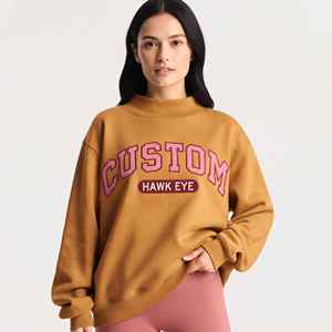 Custom Logo Women's Soft Cotton Mock Neck Streetwear Embroidered <b>Jumper</b> Fleece Oversized <b>Pullover</b> Women Mockneck Sweatshirt - Product Image 1