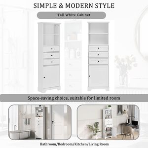 Armadio Alto in MDF Bianco con 3 Cassetti Regolabili per Bagno, Cucina e Soggiorno, Verniciato - Product Image 3