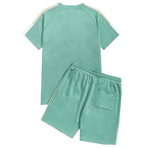 Ensemble T-shirt et short pour homme, couleur rose, col rond, manches courtes, vêtements décontractés d'été, respirant, tricoté en polyester et coton - Product Image 4