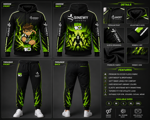 ชุดวอร์มกันลมสำหรับผู้ใหญ่ยูนิเซ็กซ์ SINEWY SPORTS Ben 10 สีดำเขียว พิมพ์ลาย 3 มิติ แขนยาว สไตล์สปอร์ต ลำลอง - Product Image 6