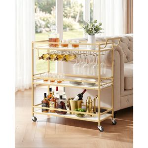Carrito de Bar Rodante Moderno de 3 Niveles, Carrito de Bebidas Móvil de Madera con Ruedas para Servir en la Cocina - Product Image 6