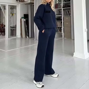 Women's Cropped <b>Sweatshirt</b> Set Solid Color Crew Neck Full <b>Sleeve</b> Loose Fit Cotton Tracksuit Blank Spring Casual Wear - Product Image 4