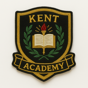 Écusson brodé personnalisé de haute qualité pour uniforme scolaire, à coudre, en polyester tissé, sans nickel, rond, pour vêtements - Product Image 1