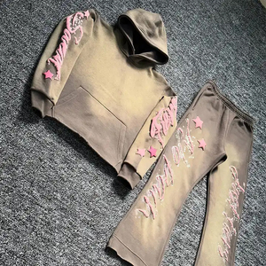 Custom Men's Acid Wash Tracksuit High <b>Waffle</b> Zipper Hoodie Solid Pattern Zipper Designed Tracksuits - Product Image 5