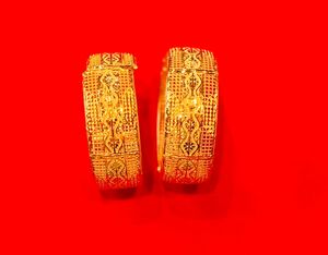 หรูหรา24K ชุบทองโลหะผสมสังกะสีเพทายกว้าง Kada กำไลแกะสลักดอกไม้การออกแบบที่ทันสมัยการมีส่วนร่วมของขวัญพรีเมี่ยมแถลงการณ์ - Product Image 6