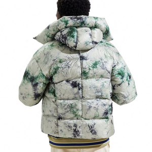 Men's Tie Dye Puffer Jacket Hooded Zipper Closure Windproof Winter Casual Thick Polyester <b>Coat</b> Regular Fit Custom Men's Jacket - Product Image 2