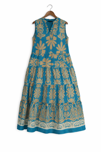 Robe longue imprimée florale en polyester, col en V, fabriquée par [Nom du fabricant] - Product Image 2