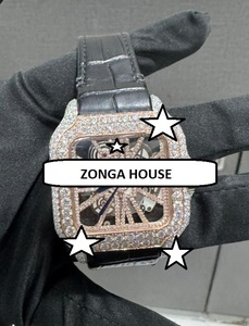 Montre mécanique de luxe pour homme, boîtier rectangulaire en acier inoxydable, bracelet en cuir, cadran analogique, cristal saphir, 41 mm, montre en moissanite VVS - Product Image 1