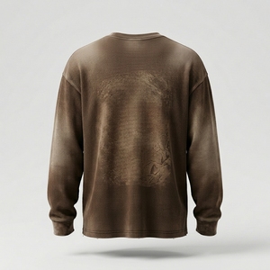 T-shirt thermique personnalisé à manches longues pour homme, en maille gaufrée, mélange polyester/coton/spandex, OEM, marque privée, faible MOQ, logo personnalisé sur le devant - Product Image 2