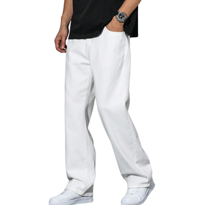 Jeans Blancos Holgados de Pierna Recta para Hombre, Jeans de Mezclilla de Pierna Ancha, Casuales, de Algodón, Largos, a la Moda, para Uso Diario - Product Image 5