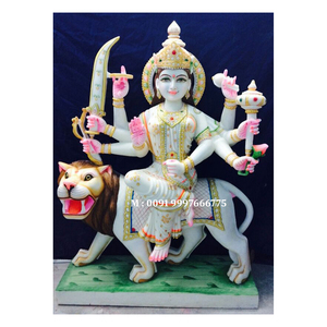Fabricant de statues de la déesse Durga Mata en marbre blanc avec lion et en position assise, pour la décoration de la maison et des temples. - Product Image 5