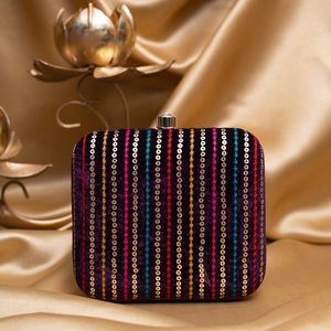 Wine Based Multicolored <b>Sequins</b> Embroidery Clutch <b>Bag</b> Elegant Designer Evening Purse for Women Events - Product Image 1