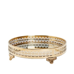 Dernier plateau rond à pieds en or vintage avec coupe complexe pour décor de ramadan centre de table Eid et vaisselle élégante - Product Image 1