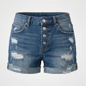 Shorts en jean droits pour femmes, coupe régulière, style décontracté sexy, taille mi-haute, design vintage, couleur personnalisable - Product Image 1