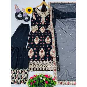 Hermoso conjunto de traje Sharara para mujer con Dupatta para fiestas - Product Image 2