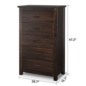 Solid Wood Veneer 73*40*120cm Vertical 5 Drawer <b>Chest</b> of Drawers Brown MDF for Home <b>Storage</b> & Organization - Product Image 3