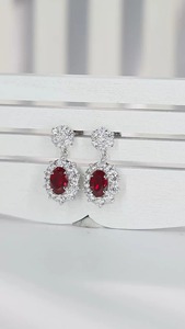 Classic 925 <b>Silver</b> <b>Drop</b> <b>Earrings</b> With Oval Ruby And Diamond Flower Design For Women Wedding Jewelry - Product Image 2